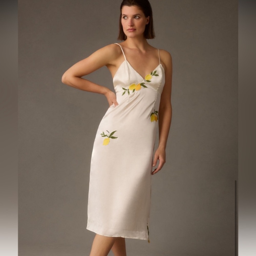 Anthropologie Cream and Yellow Chemise with Classic Silhouette